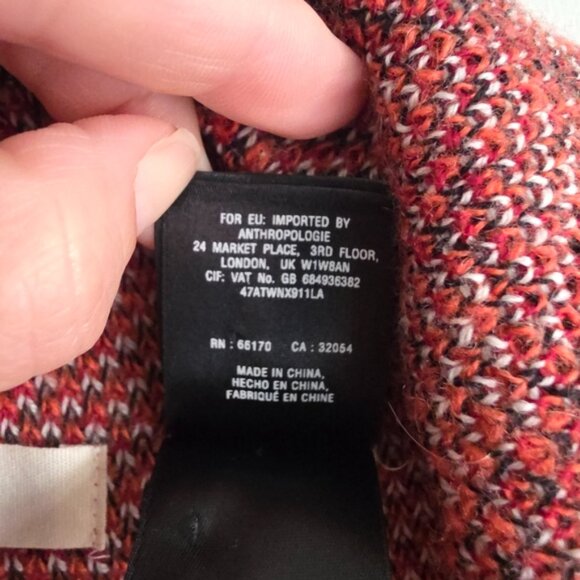 Anthropologie Sleeping On Snow Red Wool Long Open Front Waterfall Cardigan S - Picture 8 of 10